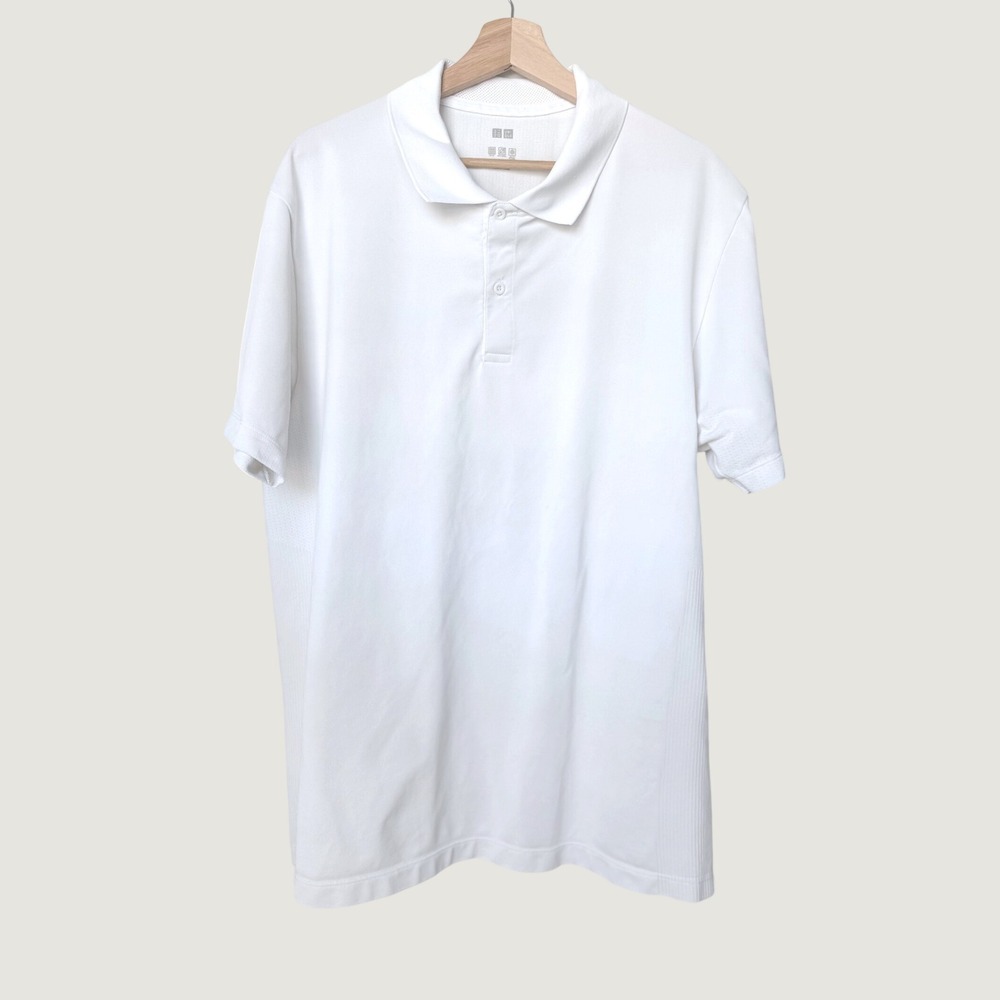 Uniqlo Mens Polo Shirt White Short Sleeve Casual Golf Airy Breathable Sports XL